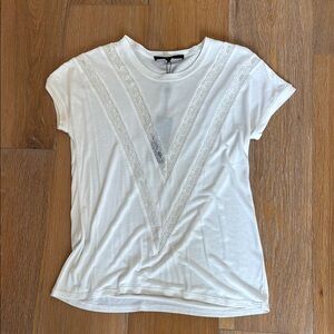 BCBGMaxAzria Finli White Short Sleeve Tee with lace inserts